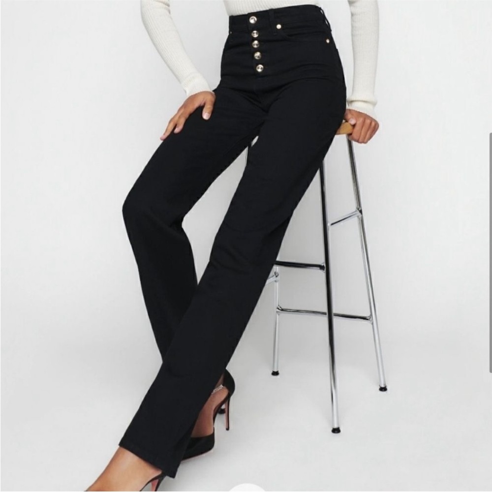 Reformation Wilder Black High-Rise Wide Leg Button-Front Jeans - Picture 3 of 9